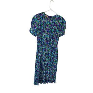 Vintage Maggy London Women's Blue Floral Short Sleeve Midi Dress - 12